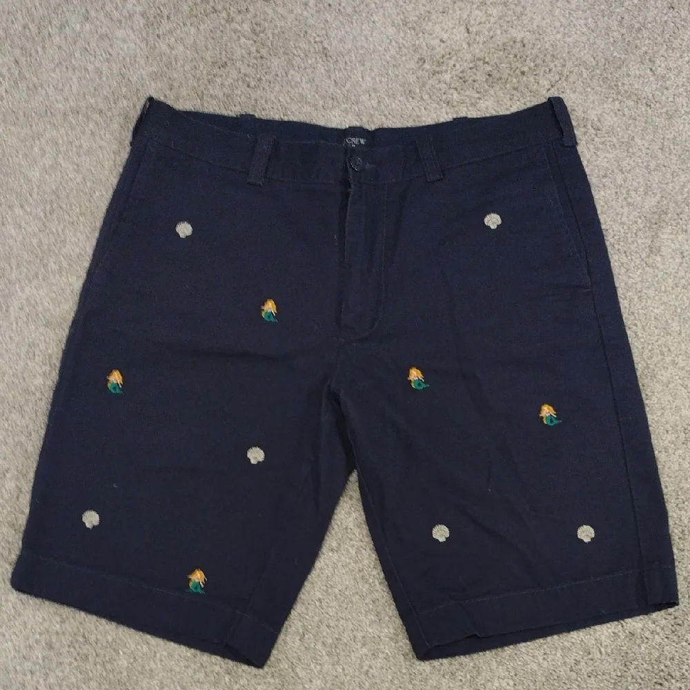 -J. Crew Rivington Navy Front Tailored Chino Shorts With Embroidery Detail